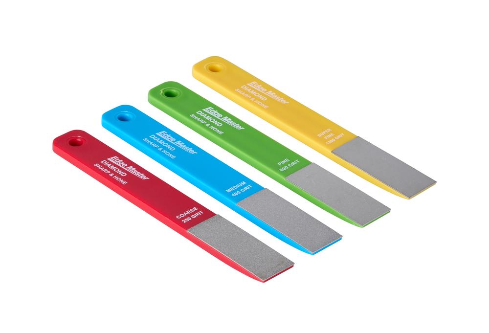 Edge Master Diamond Sharp & Hone 4 Pieces Set, 250/400/600/1200 Grit (Red/Blue/Green/Yellow) - 50.8x25.4x50.8mm, 9313803007475