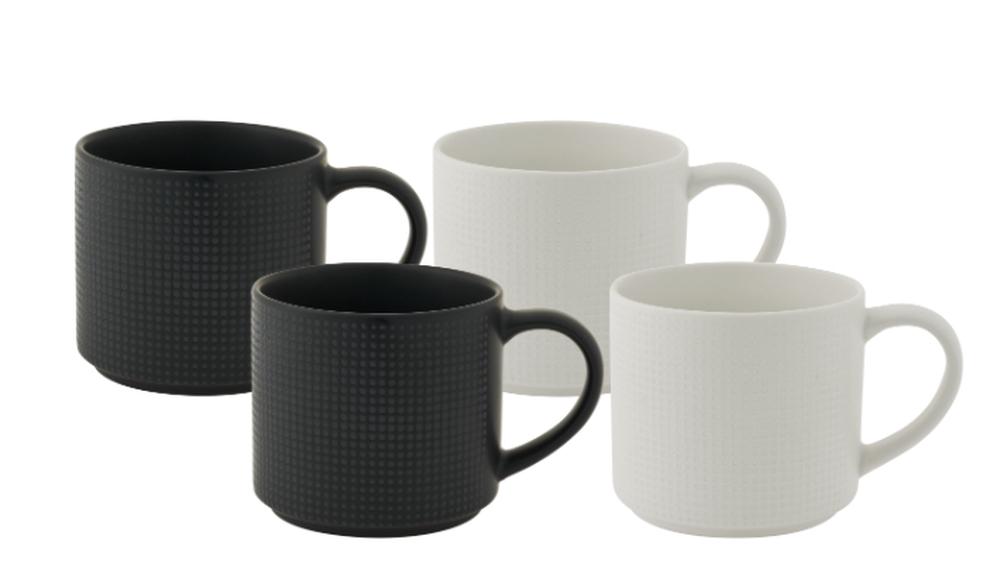 Bundanoon Mega Straight Mug, Set of 4 (Embossed Black & White) - 500mL, 9313803430433