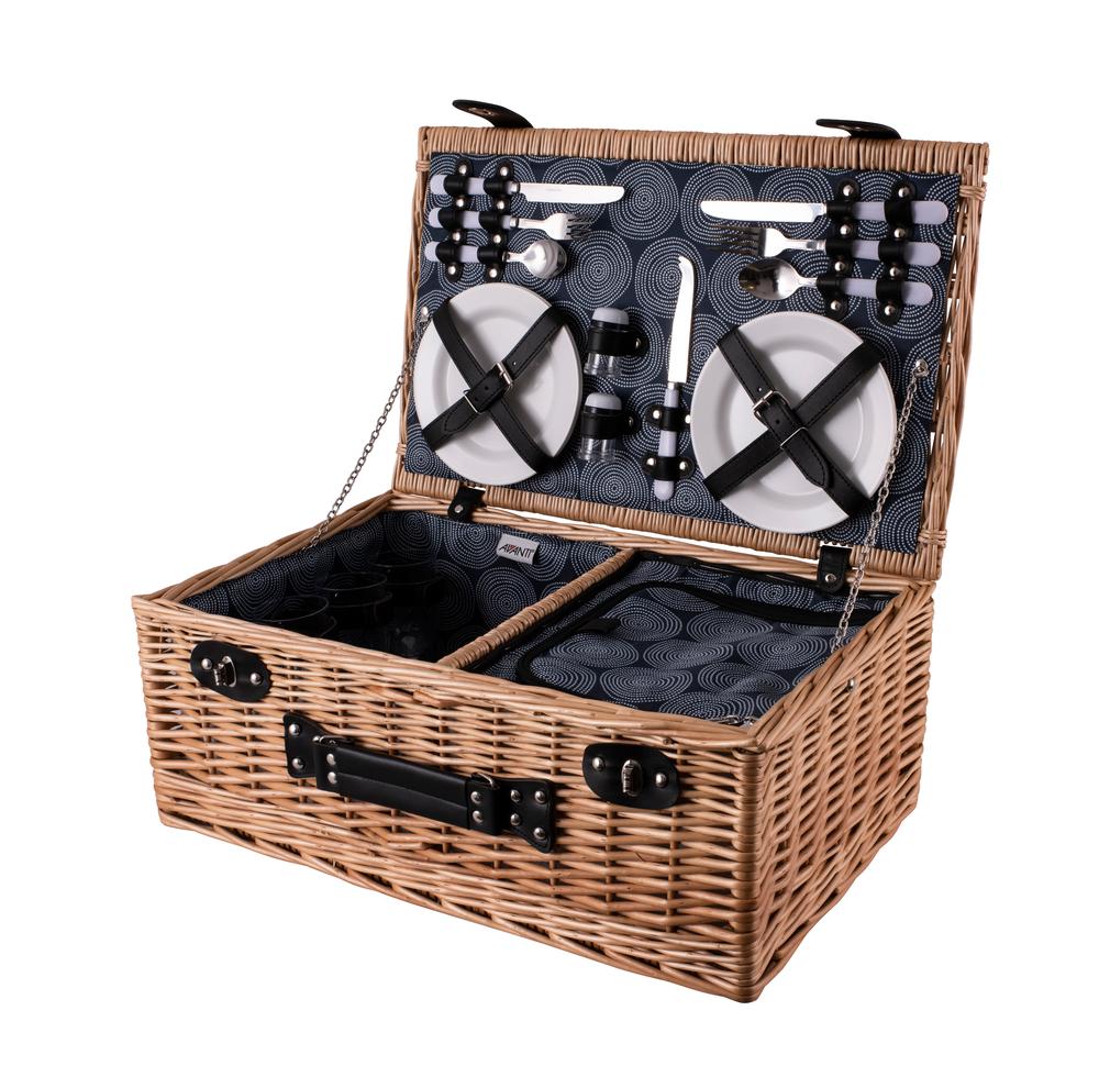 Avanti 4 Person Round Wicker Picnic Basket (Dot Circles) 21x54x54cm