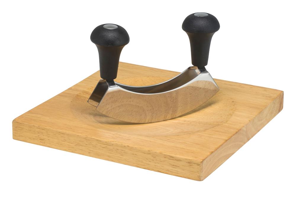 Double Blade Mezzaluna With Chopping Board Set - 15cm, 9313803700291