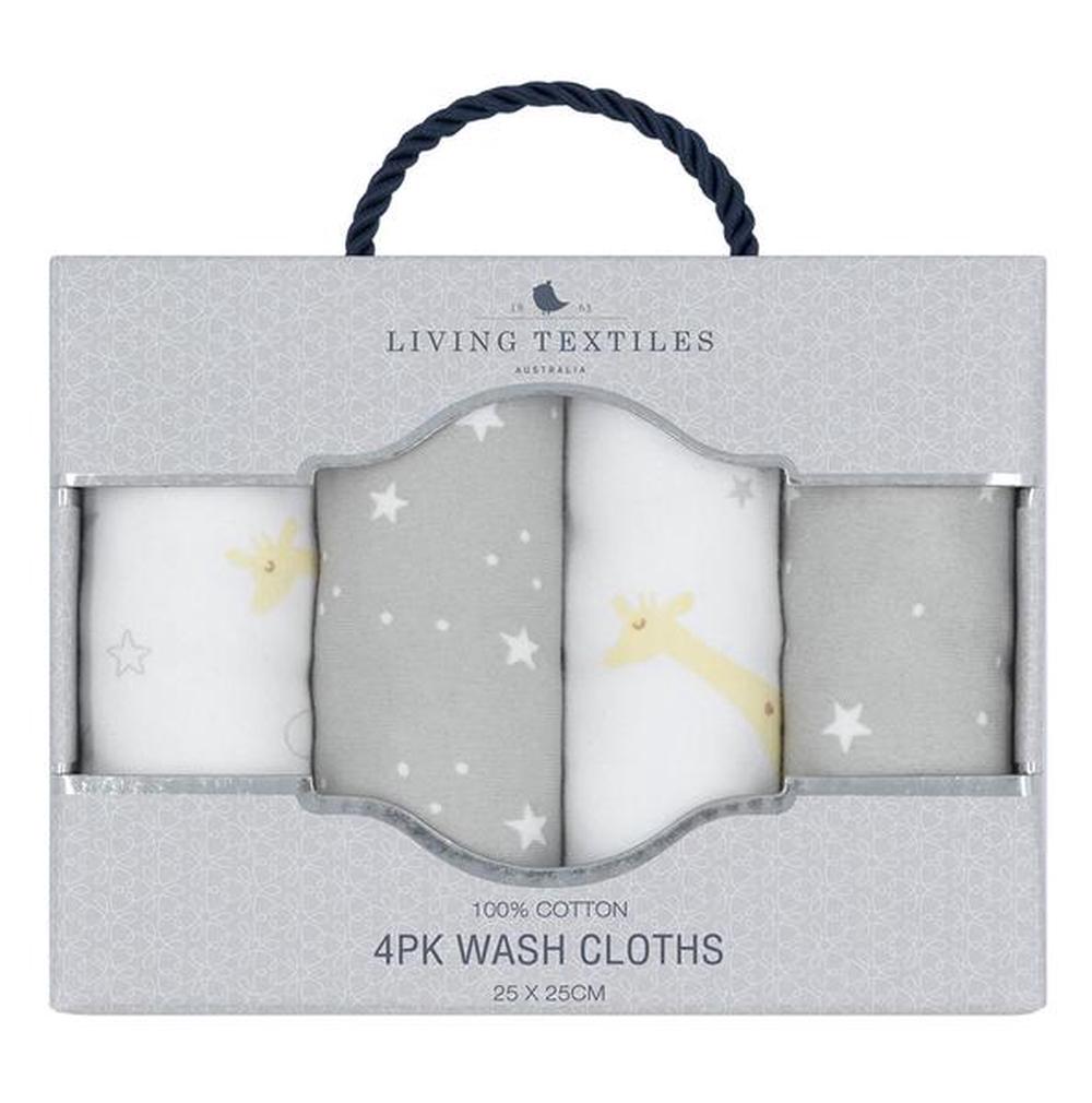 Living Textiles Face Washers, 4 Pack (Noah/Grey Stars) Buy online at