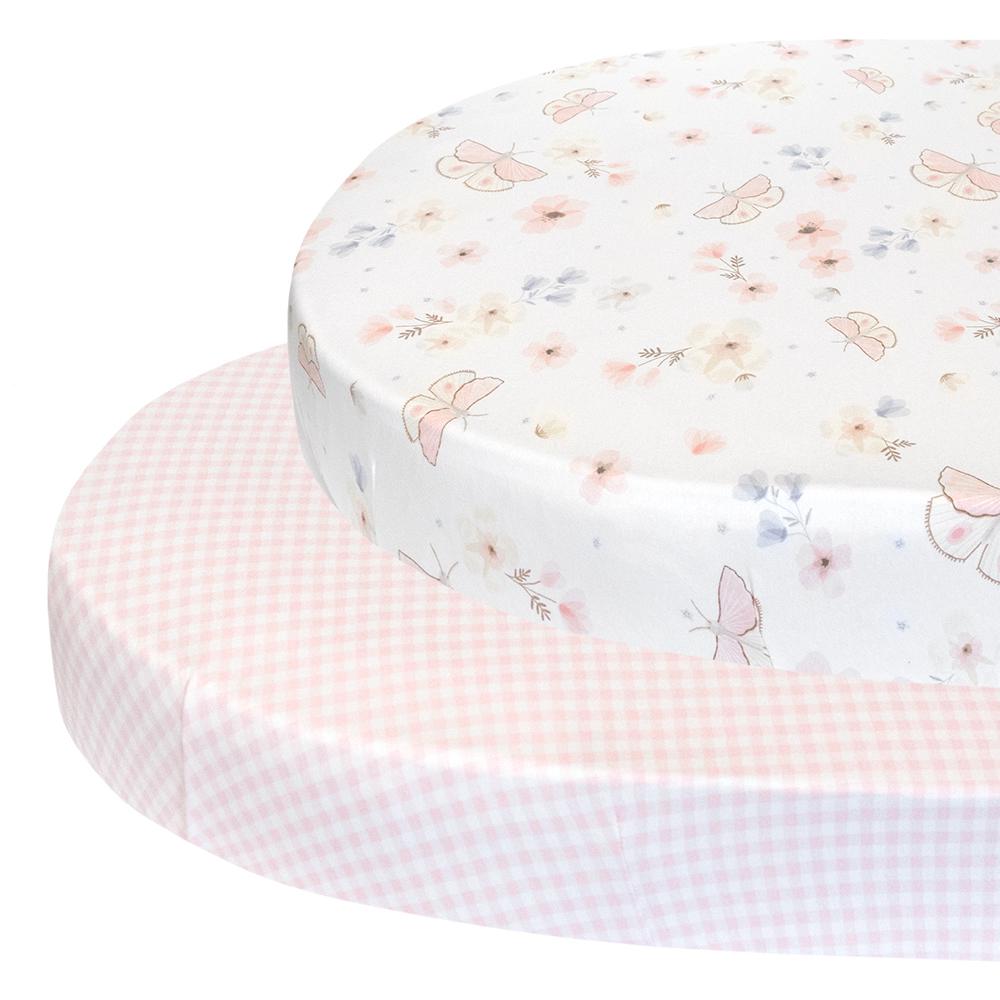 Living Textiles Oval Cot Fitted Sheets, 2 Pack (Butterfly/Blush Gingham