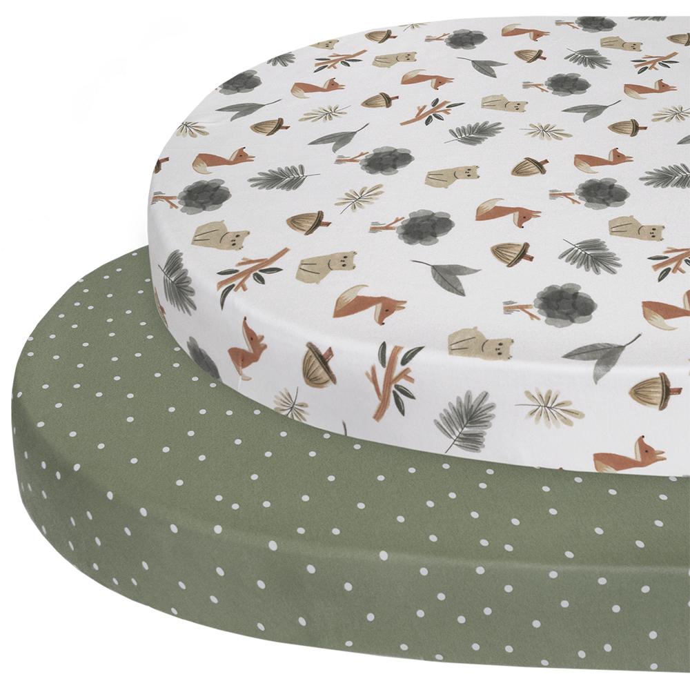 Living Textiles Oval Cot Fitted Sheets, 2 Pack (Forest Retreat/Olive