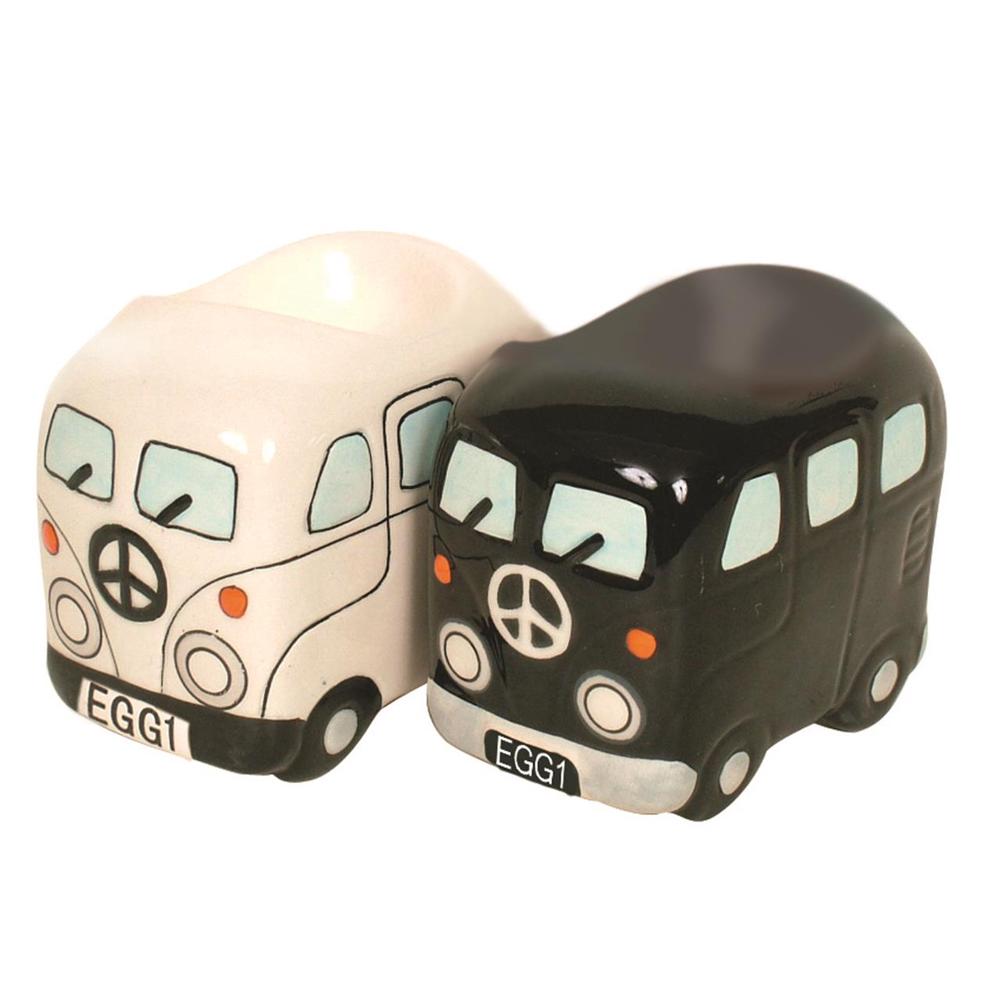 Peace Campervan Egg Cup, Set of 4 (Black/White), 9315455454621