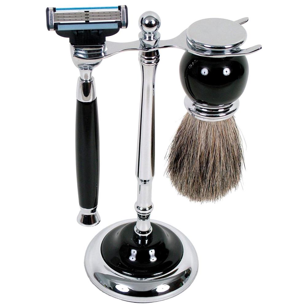 Comoy 3012 - Mak3 Shave Set with Badger (Black), 9315455644329