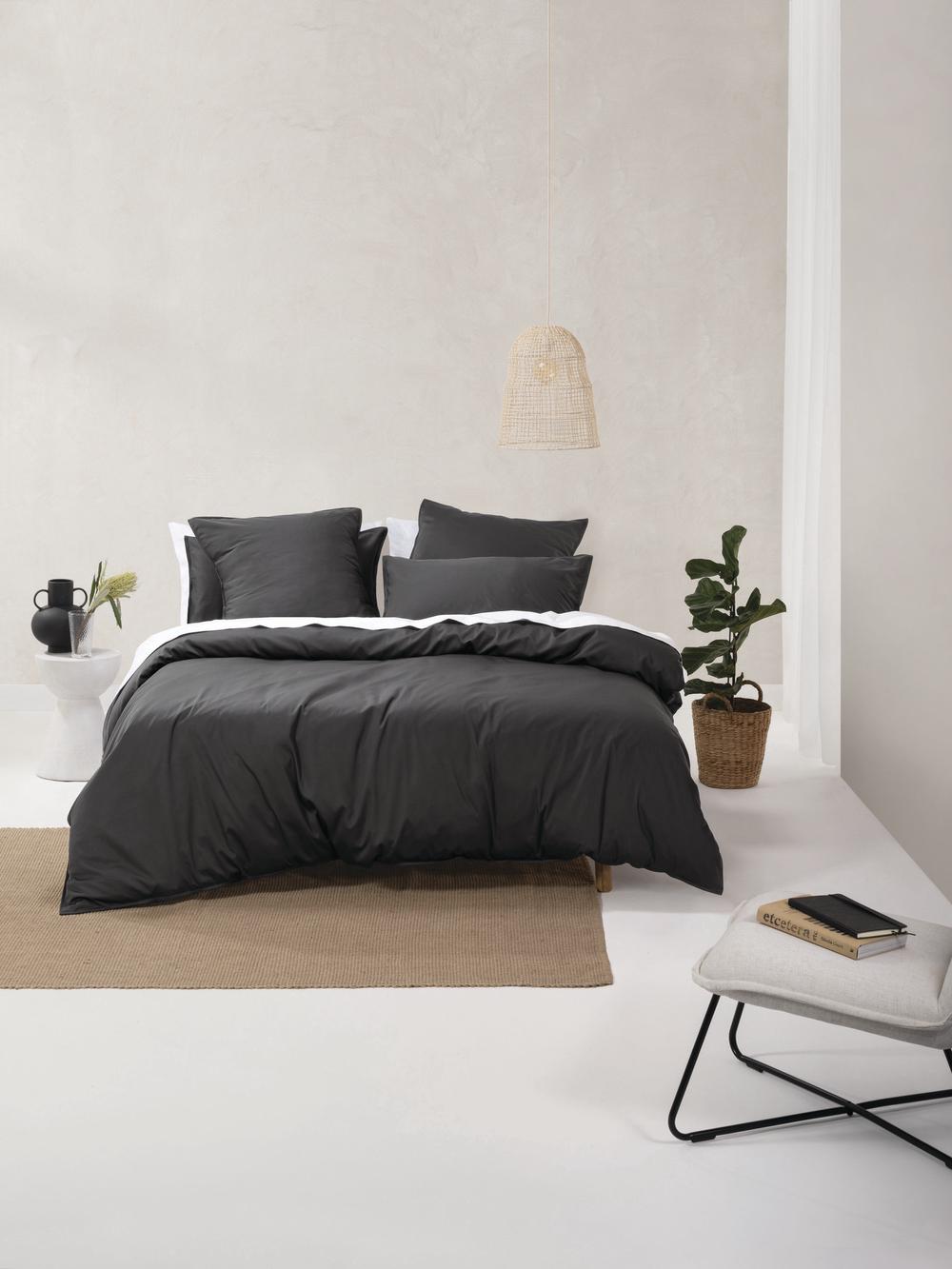 Linen House Nara Quilt Cover Set (Charcoal) - Single, 9317146468252