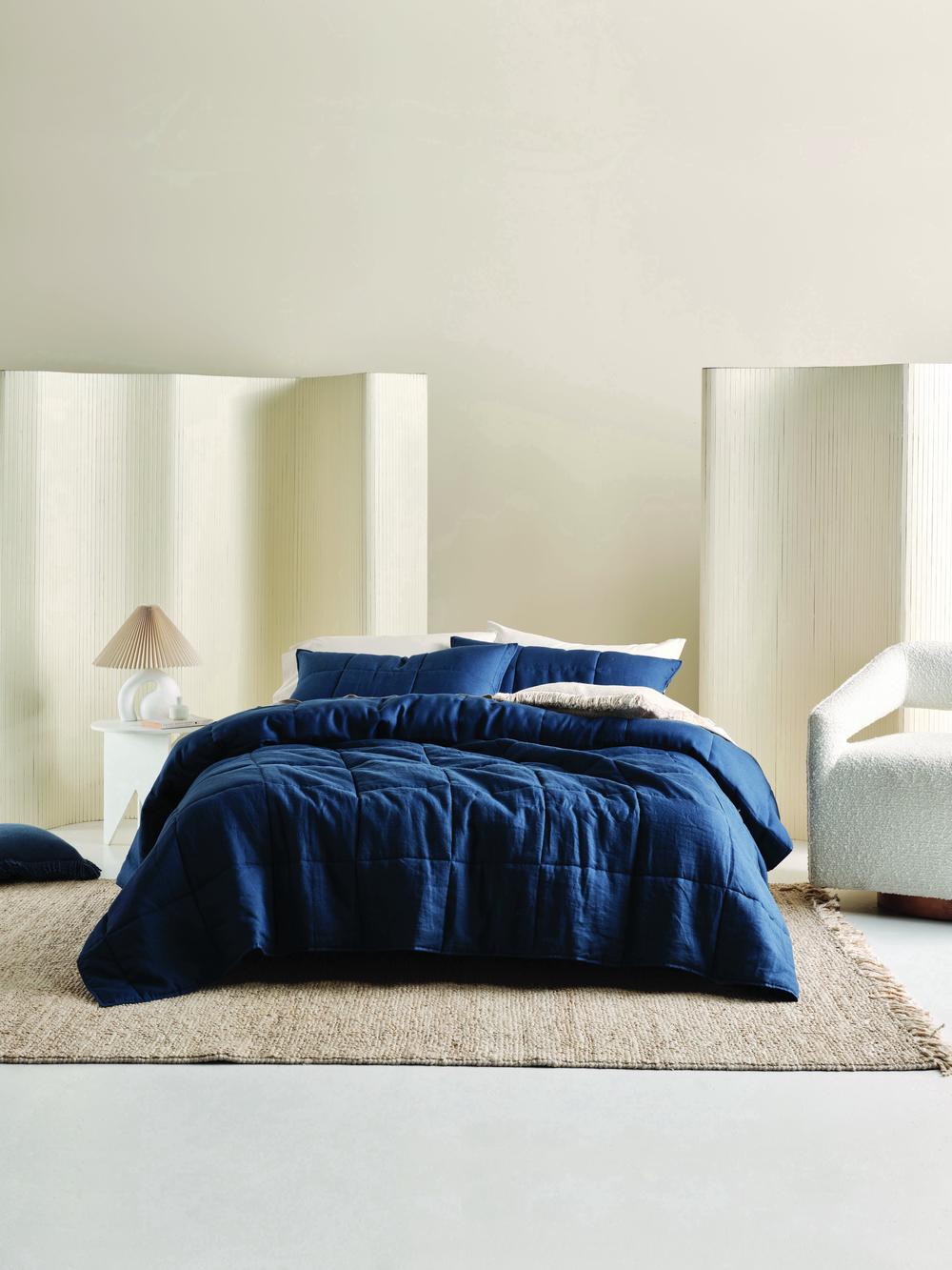 Linen House Nimes Coverlet (Navy) - 260cmx240cm, 9317146508194
