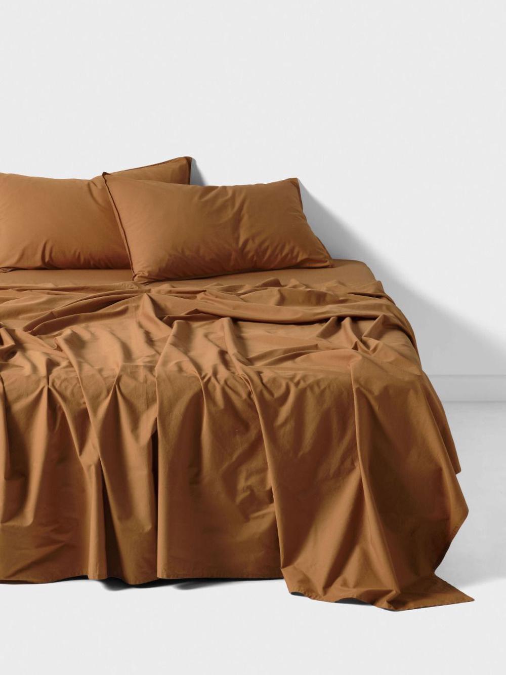 Linen House Terra Organic Cotton Sheet Set (Cinnamon) - Double, 9317146532540