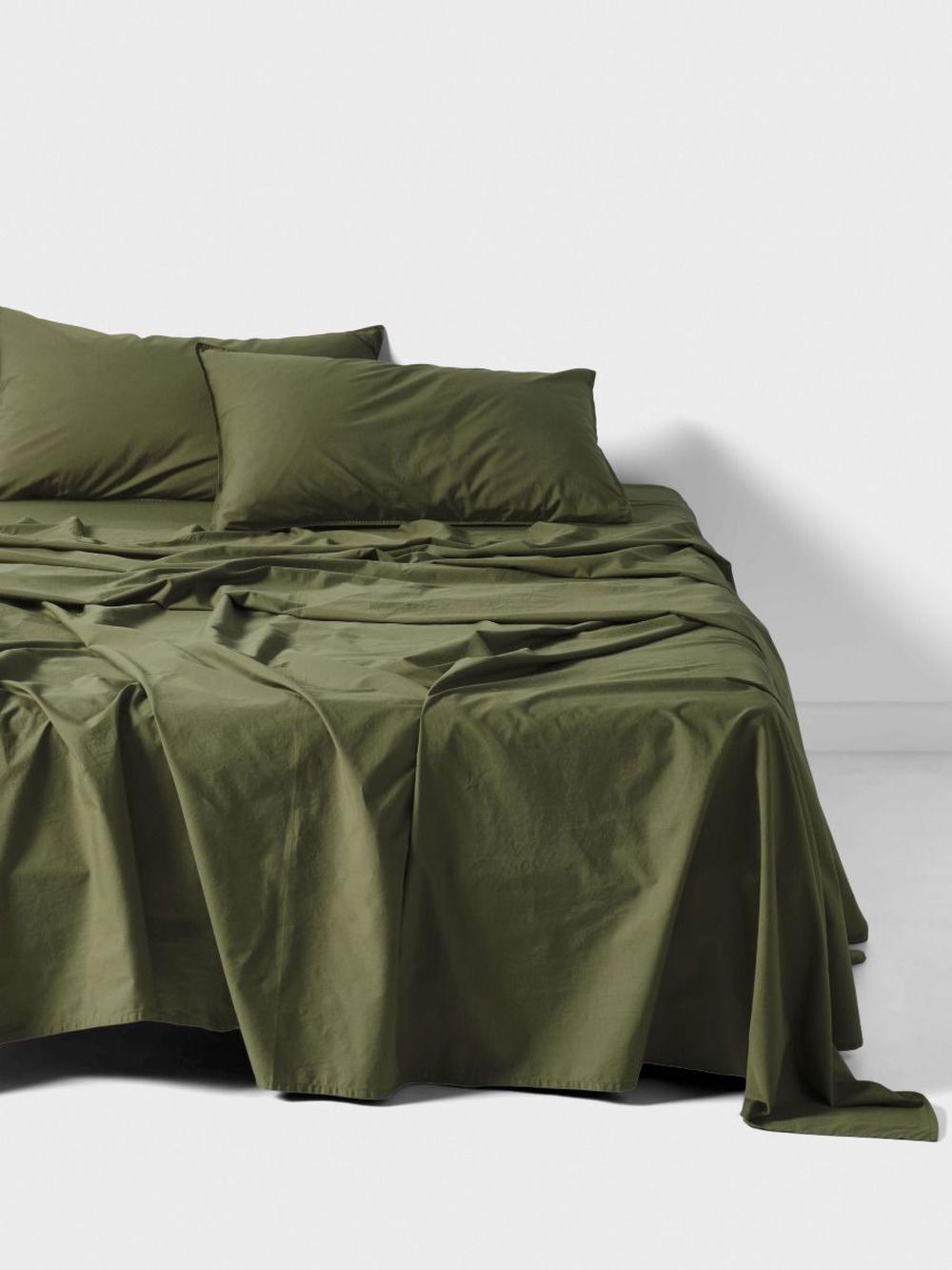 Linen House Terra Organic Cotton Sheet Set (Olive) - Double, 9317146532557