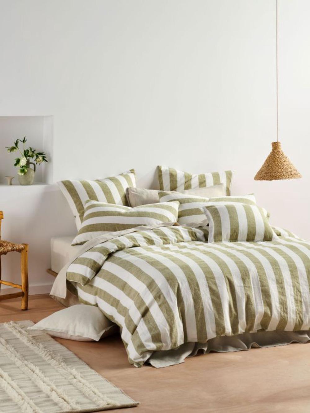 Vintage Stripe Quilt Cover Set (Pesto), 9317146534582