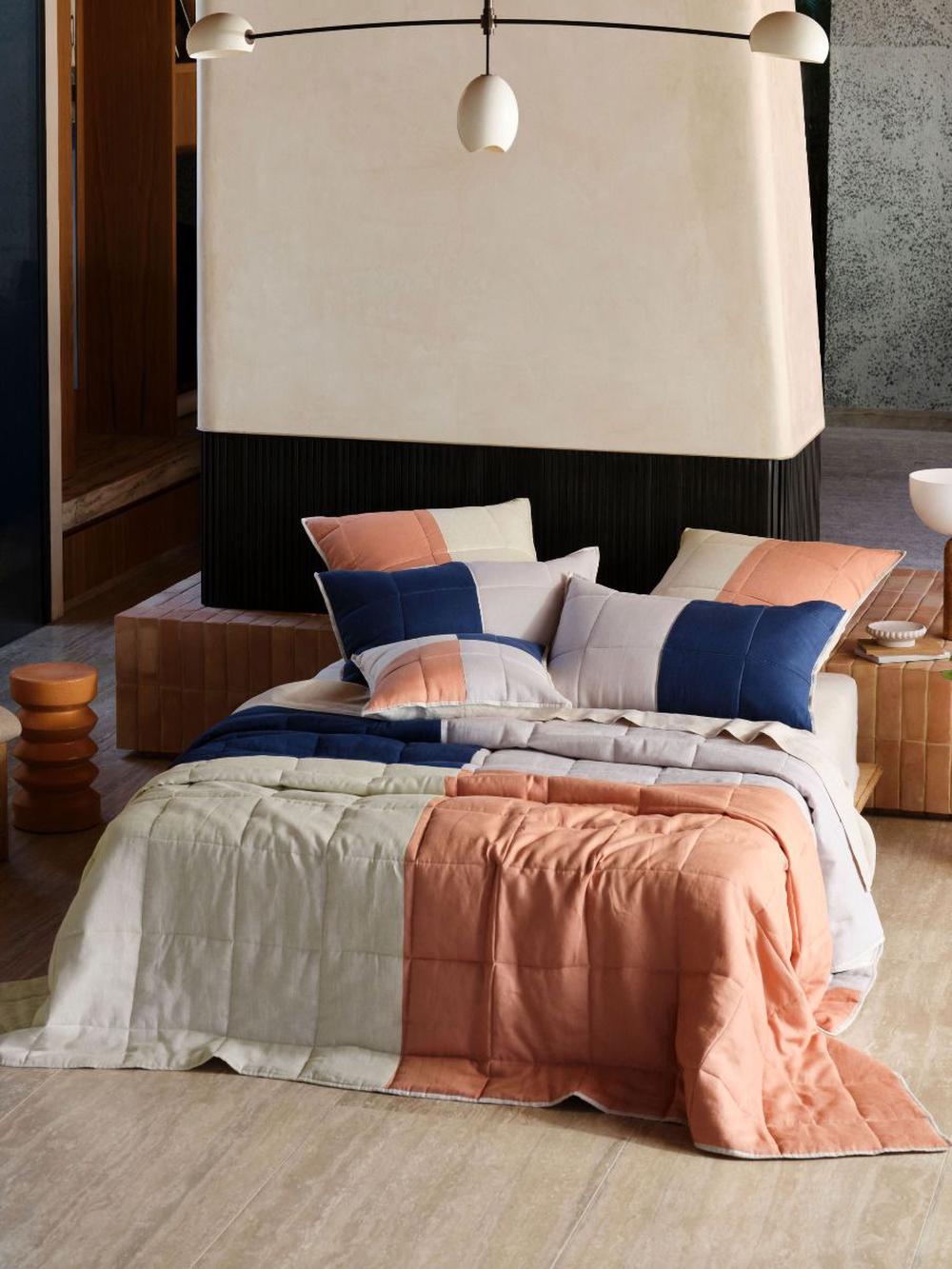 Linen House Nimes Patchwork Coverlet (Navy), 9317146534933