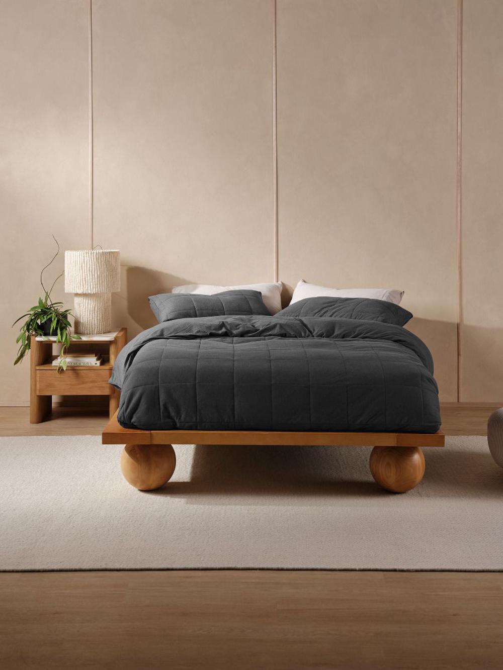 Linen House Ryland Quilt Cover Set (Charcoal) - King, 9317146556287