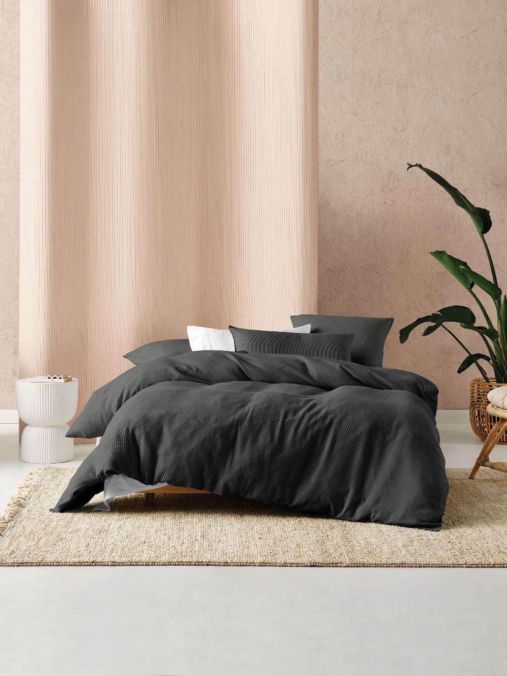 Linen House Micro Waffle Quilt Cover Set (Charcoal) - Single, 9317146556737