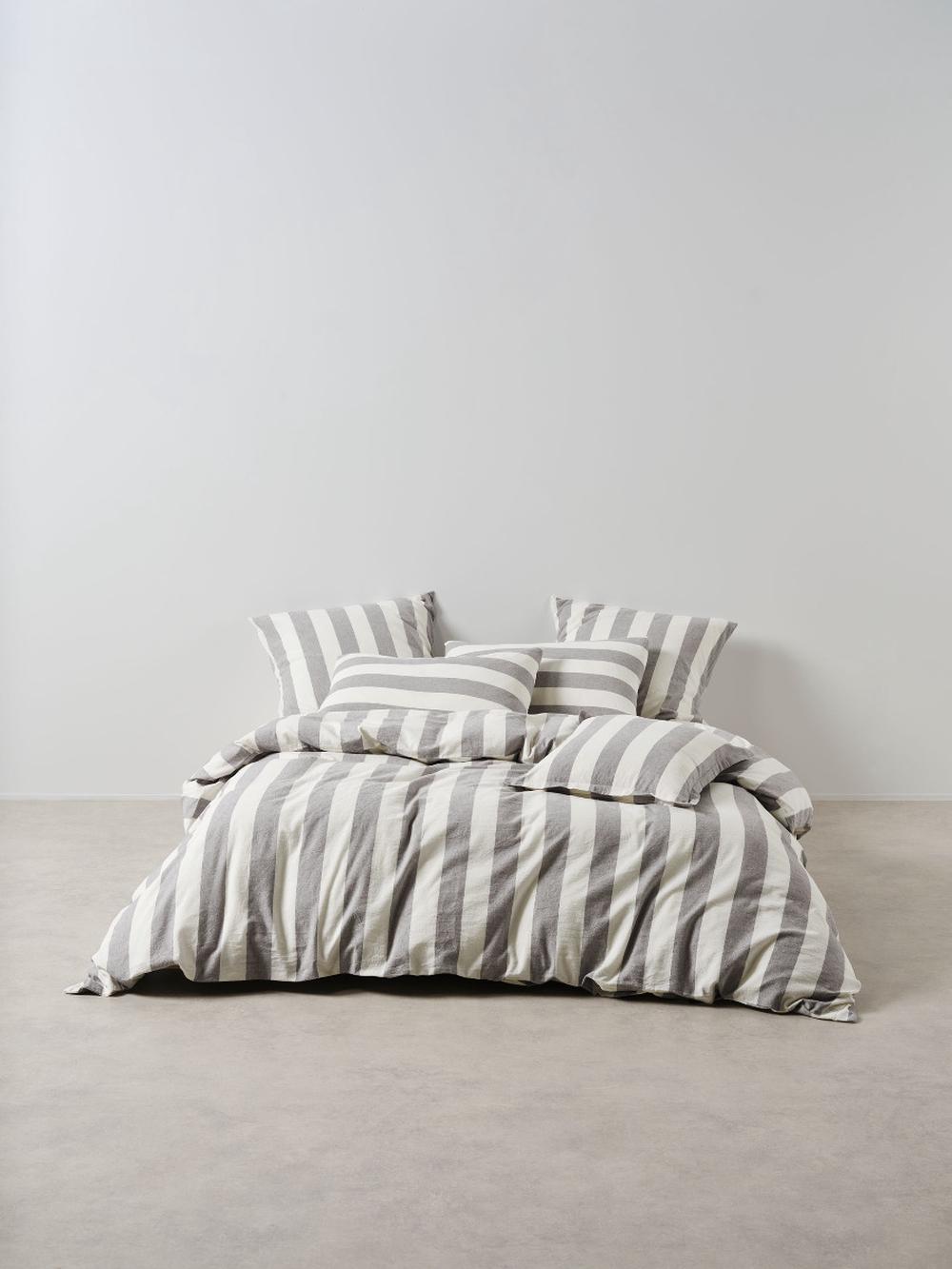 Linen House Vintage Stripe Quilt Cover Set (Steel) - Super King, 9317146557048