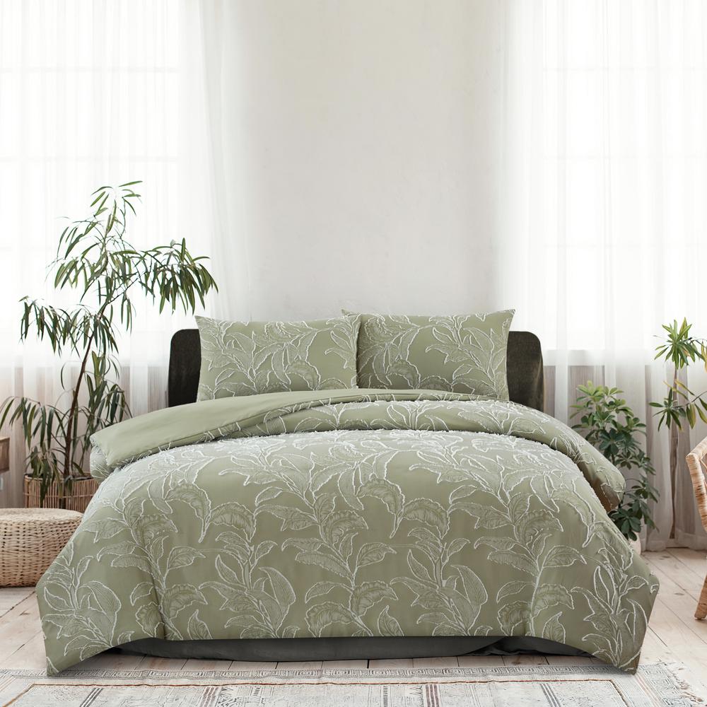 Ardor Boudoir Kiah Clipped Tufted Jacquard Quilt Cover Set (Pale Olive) - Queen, 9319288684118