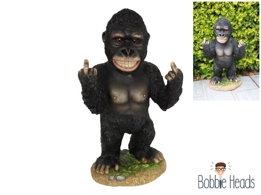 Rolling Hills Homewares Cheeky Rude Finger Gorilla 'Bob' Bobble Head Figurine - 34cm, 9319844564649