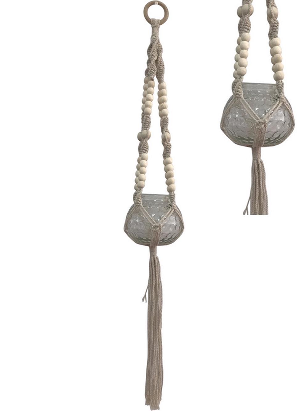 Macrame Beaded Glass Flower Pot Holder - 67cm, 9319844594530