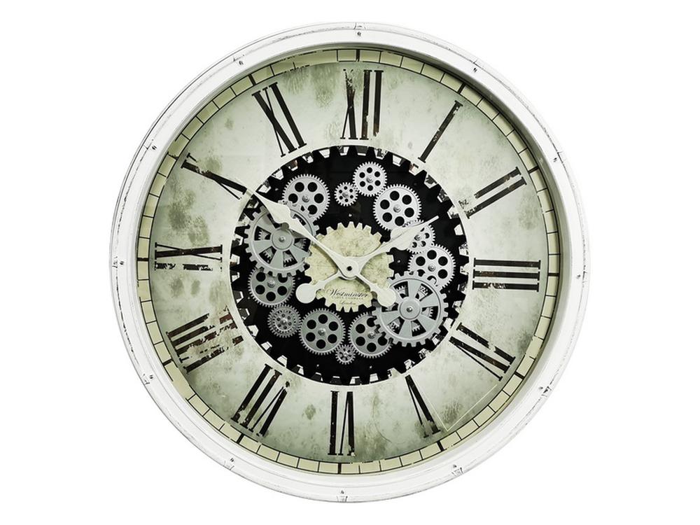 Rolling Hills Homewares White Clock With Moving Cogs (Window Box
