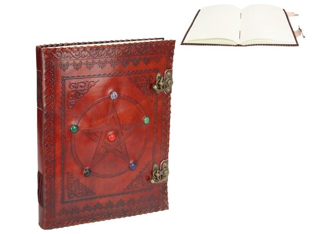 Malmar Enterprises Brown Leather Journalspell Book With Pentagram Gem