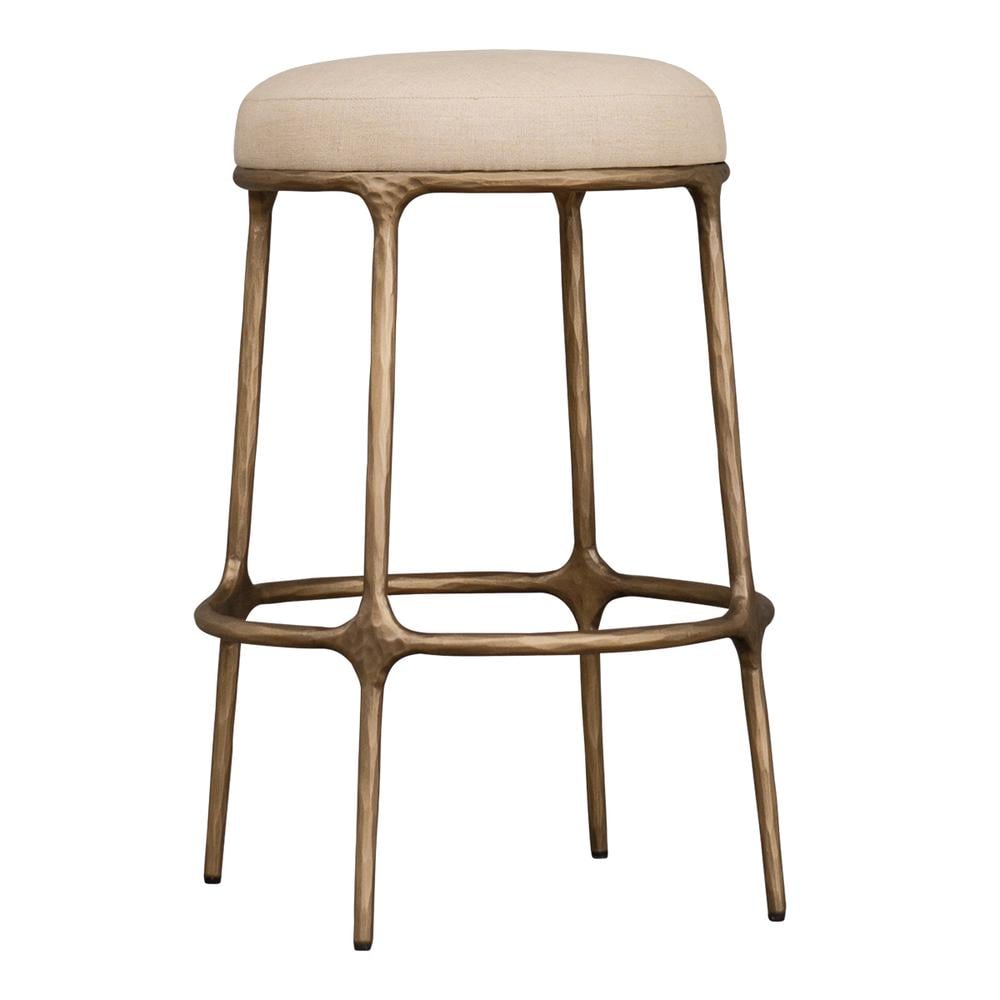 Cafe Lighting & Living Heston Brass Kitchen Stool (Natural Linen) by Cafe Lighting & Living - ISBN: 9320294131985