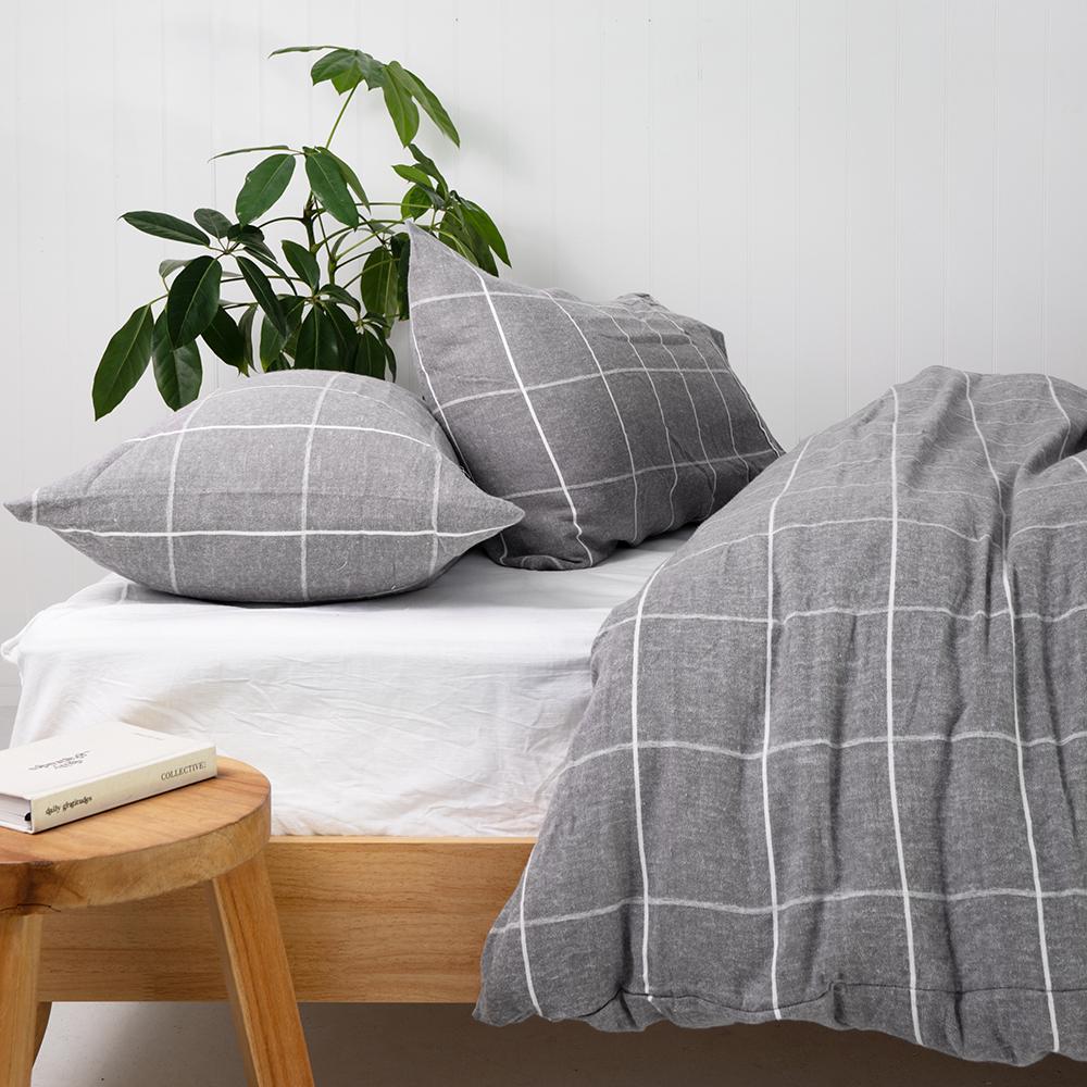 Bambury Acton Flannelette Quilt Cover Set (Grey) Queen Buy online