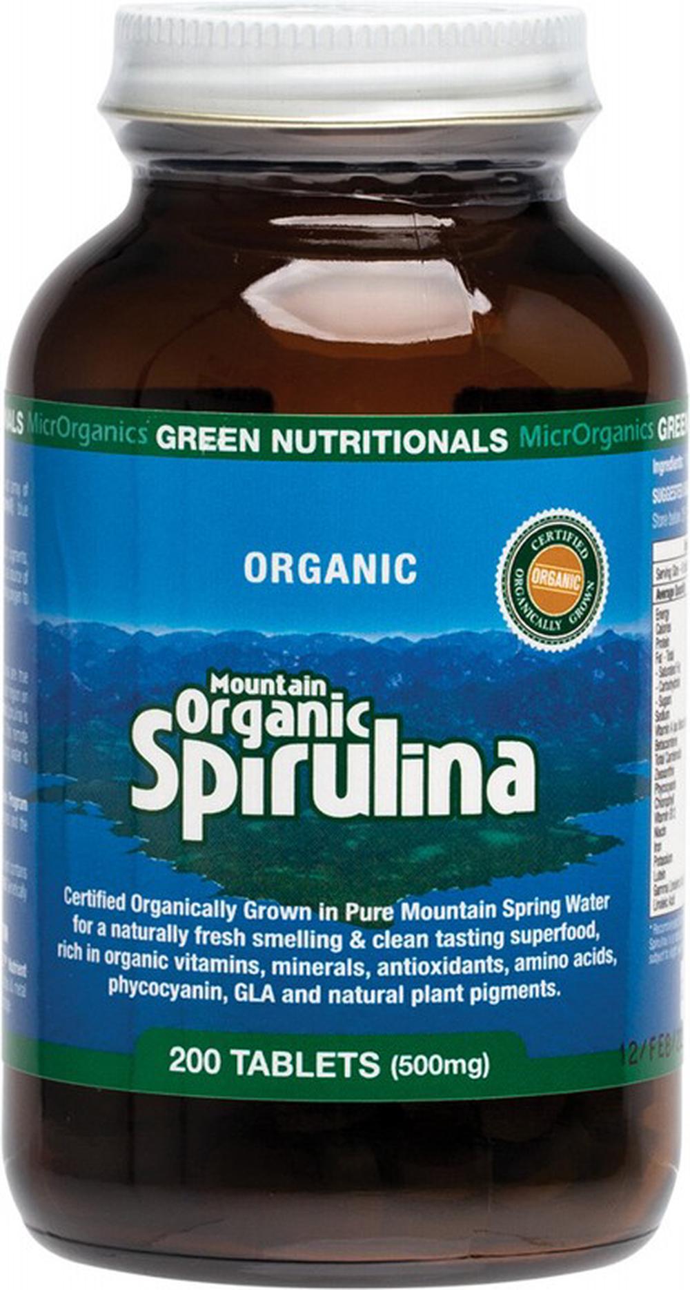 Mountain Organic Spirulina Tablets, 200 Tabs - 500mg, 9322837007016