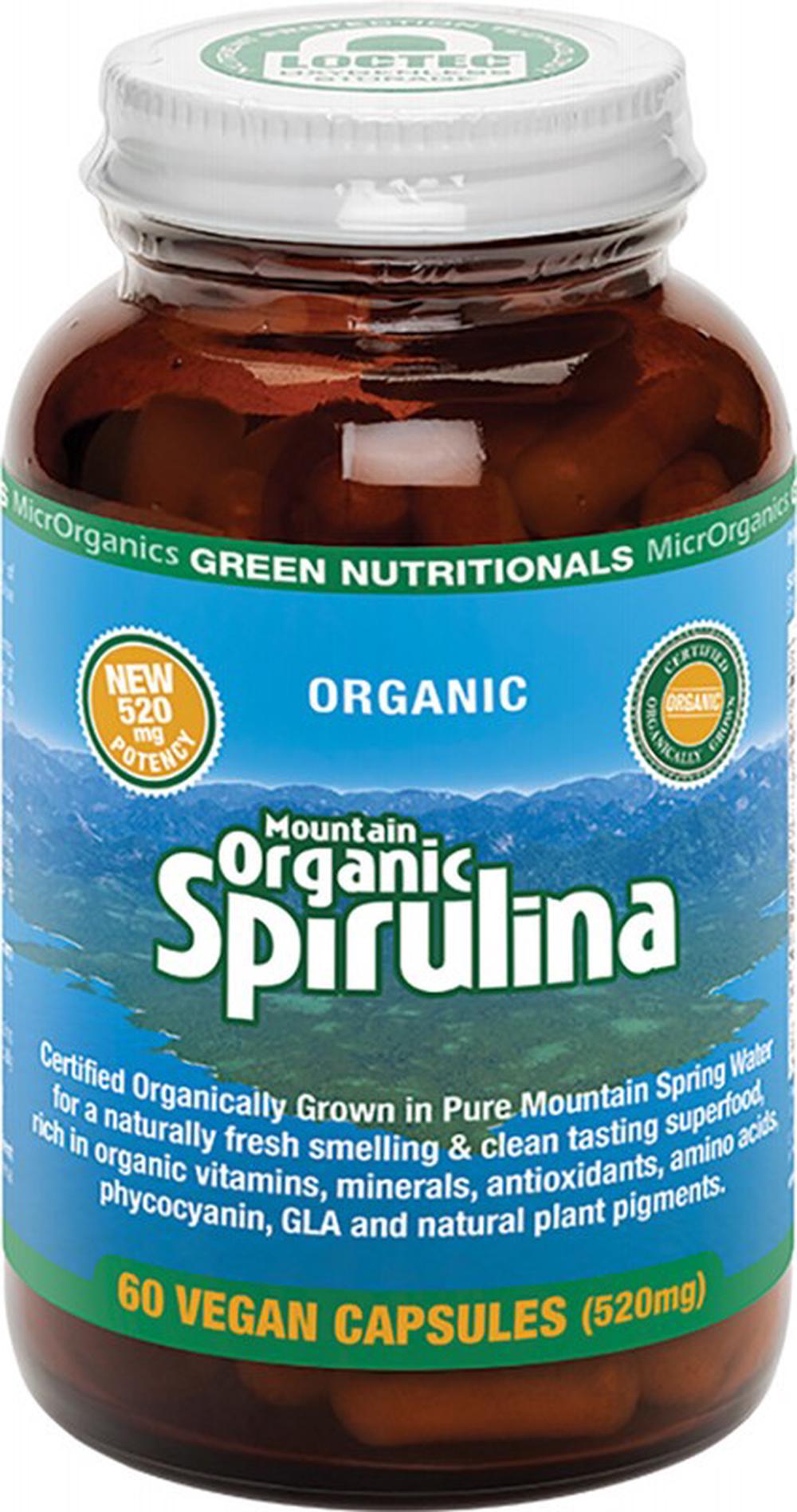 Mountain Organic Spirulina Vegan, 60 Capsules - 520mg, 9322837007078