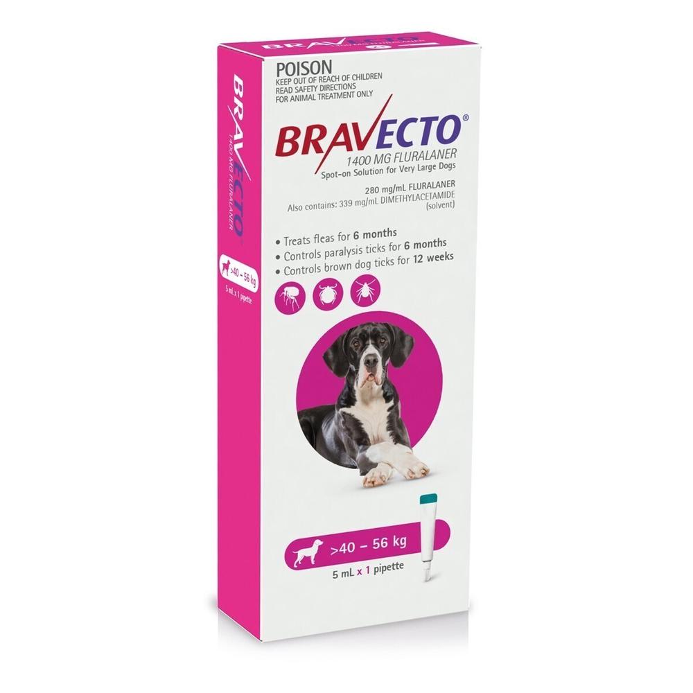 Bravecto Spot-on Flea & Tick Treatment for Dogs 40-56kg, 9322839023212