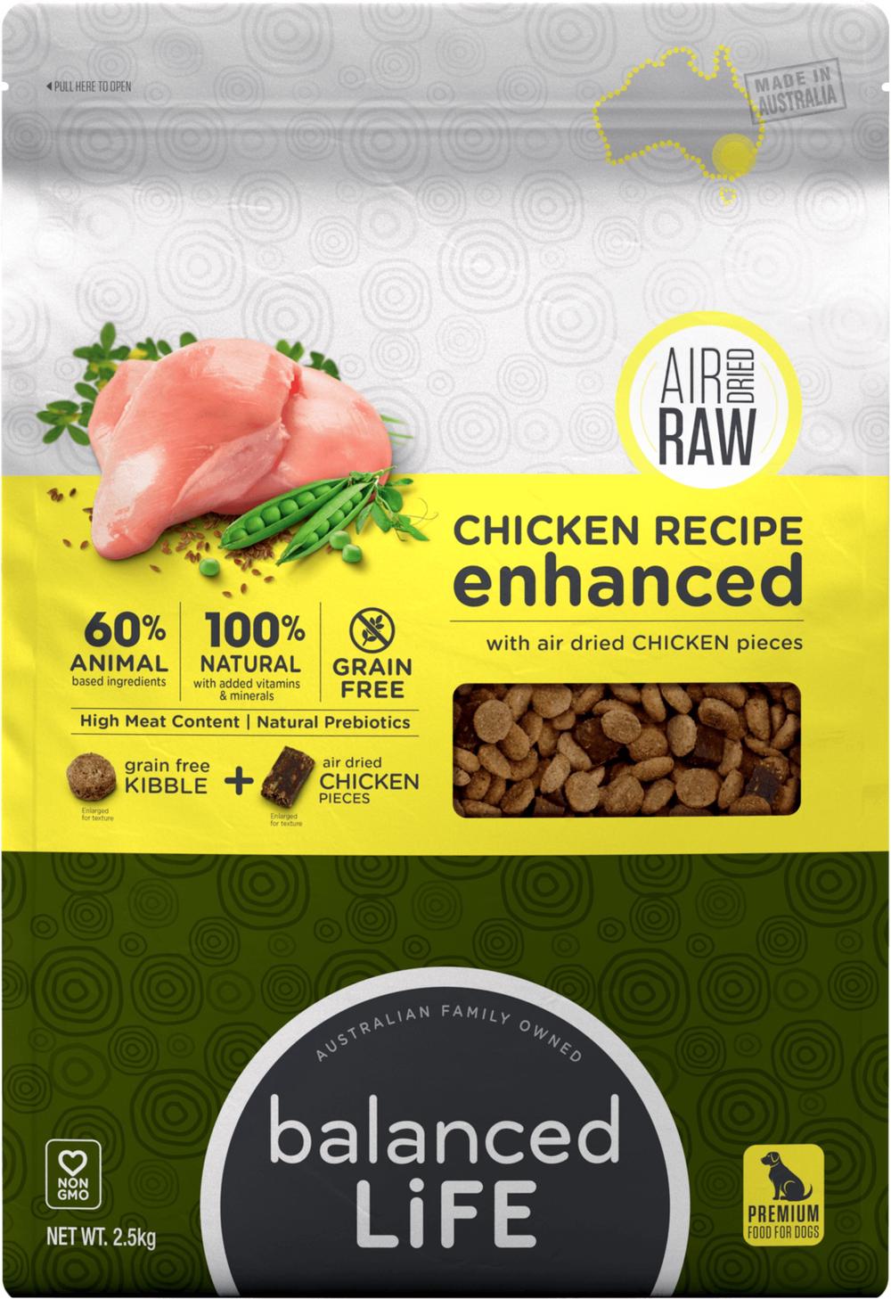 Balanced Life Enhanced Chicken Grain Free Kibble & AirDried Raw Dog