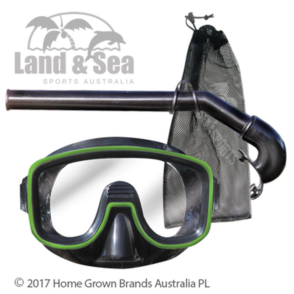 Land & Sea Sports Lagoon Mask and Snorkel Set with Mesh Bag (Black/Lime), 9325132070280