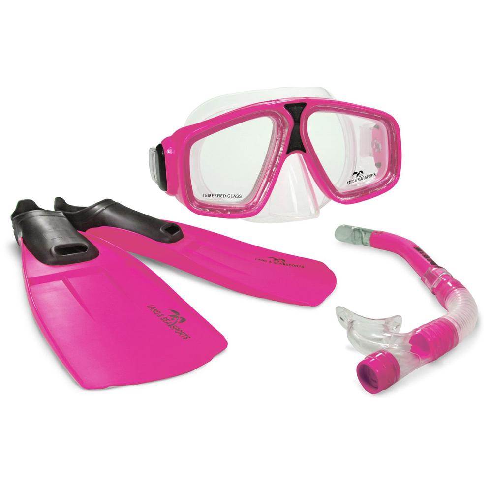 Land & Sea Sports Adventurer Mask, Snorkel and Fin Set (Pink) - XXS, 9325132073205