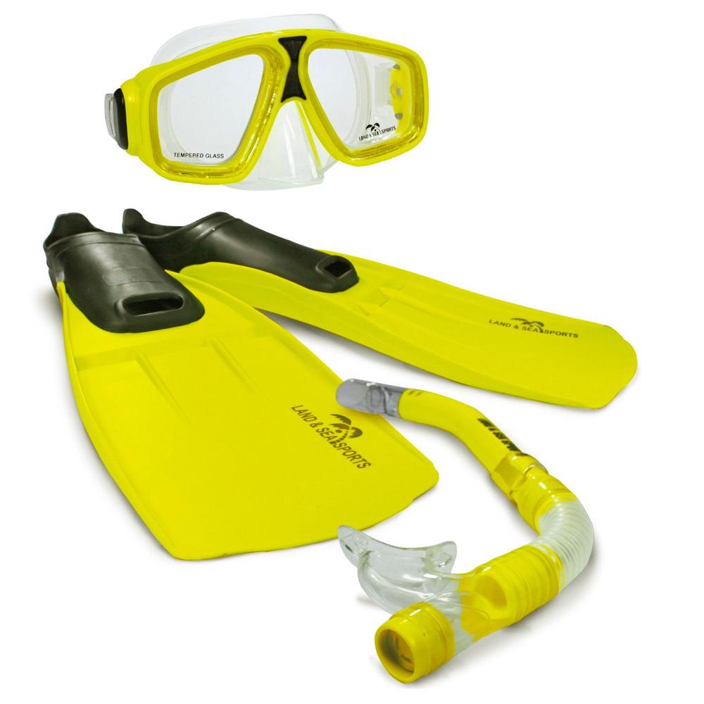 Land & Sea Sports Adventurer Mask, Snorkel and Fin Set (Yellow) - xL, 9325132073380