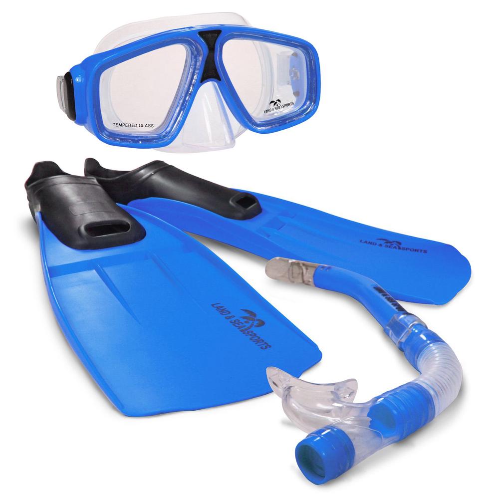 Land & Sea Sports Adventurer Mask, Snorkel and Fin Set (Blue) - xL, 9325132073397