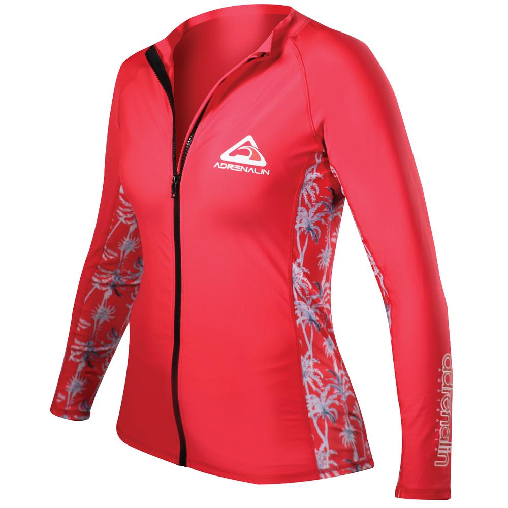 Adrenalin Beach Lady Long Sleeve Zip Front Rashie (Crimson) - Size 6, 9325132074271