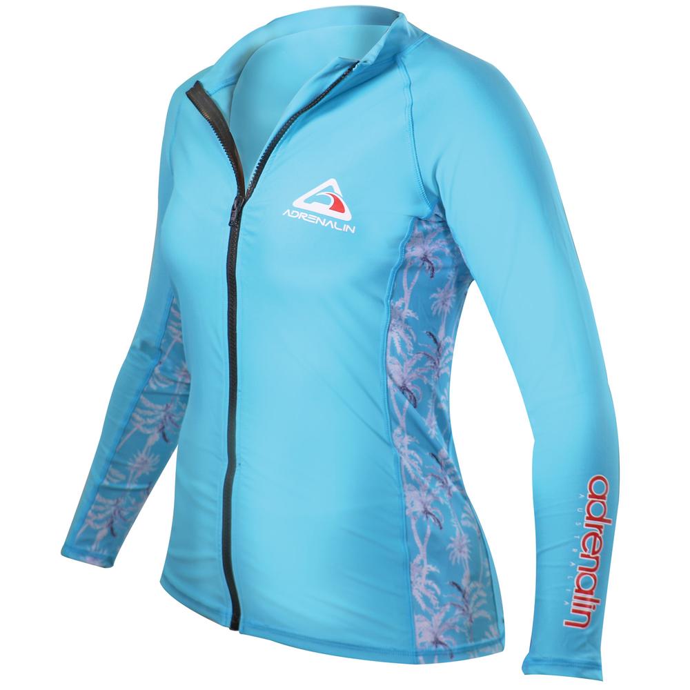 Adrenalin Beach Lady Long Sleeve Zip Front Rashie (Aqua) - Size 18, 9325132076664