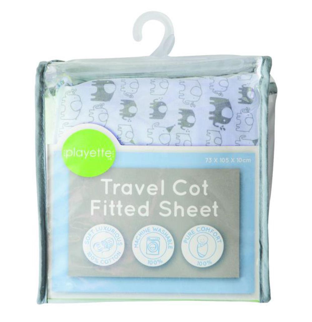 Playette Travel Cot Fitted Sheet (Blue Elephant) Buy online at The Nile