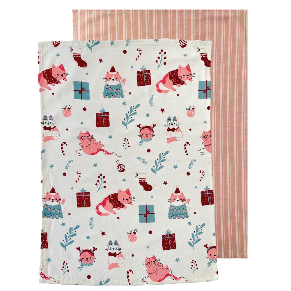 J.Elliot Merry Meow Tea Towel, 2 Pack (Peach Multi) - 50x70x1.5cm by J.Elliot - ISBN: 9326007033362