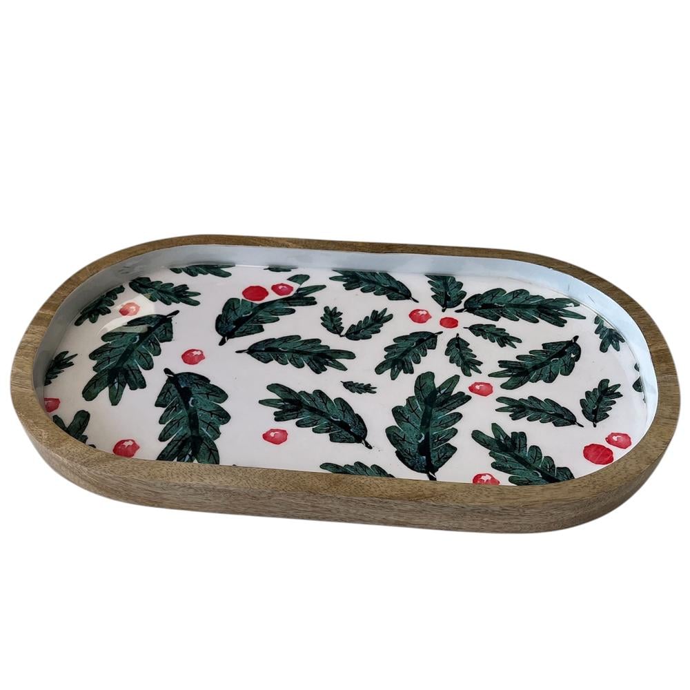 J.Elliot Christmas Foliage Wooden Oval Serving Tray (White & Green Multi) - 36x20x2.5cm by J.Elliot - ISBN: 9326007033553