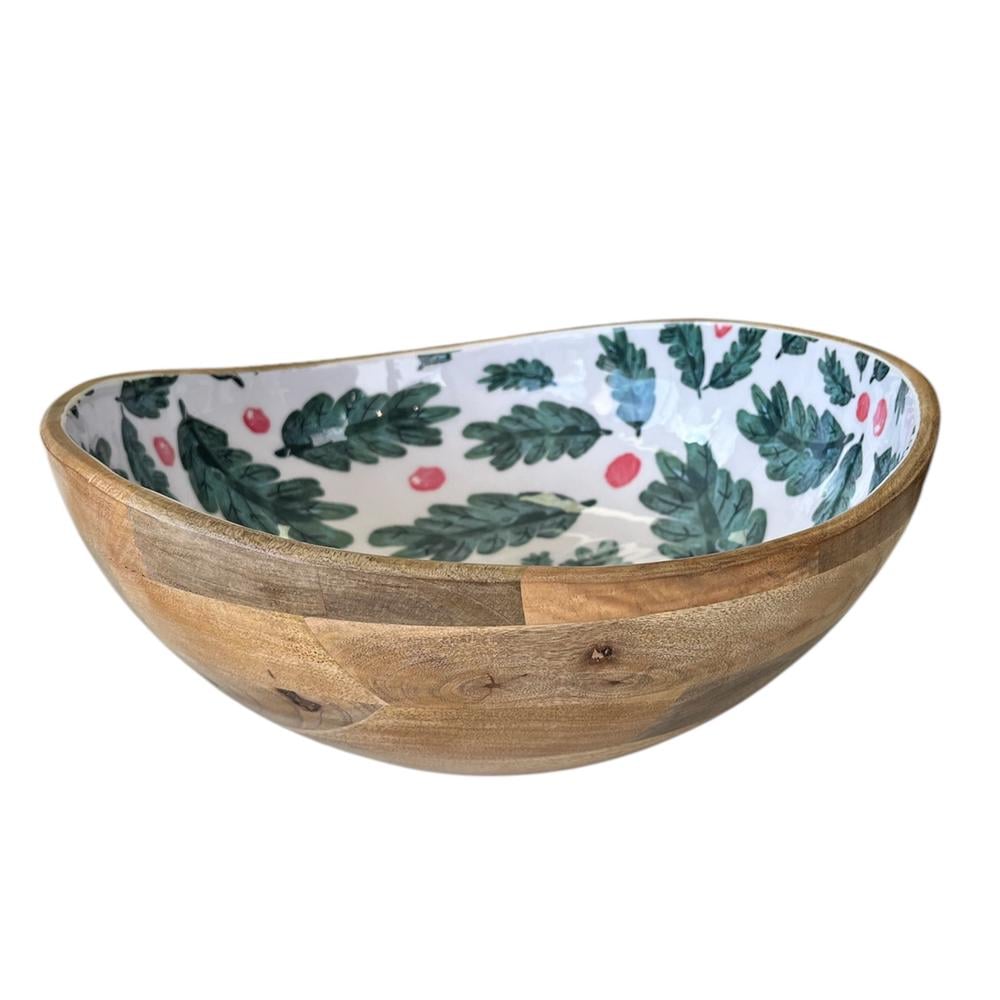 J.Elliot Christmas Foliage Wooden Large Serving Bowl Asymmetrical (White & Green Multi) - 35.2x35.5x14cm by J.Elliot - ISBN: 9326007033577