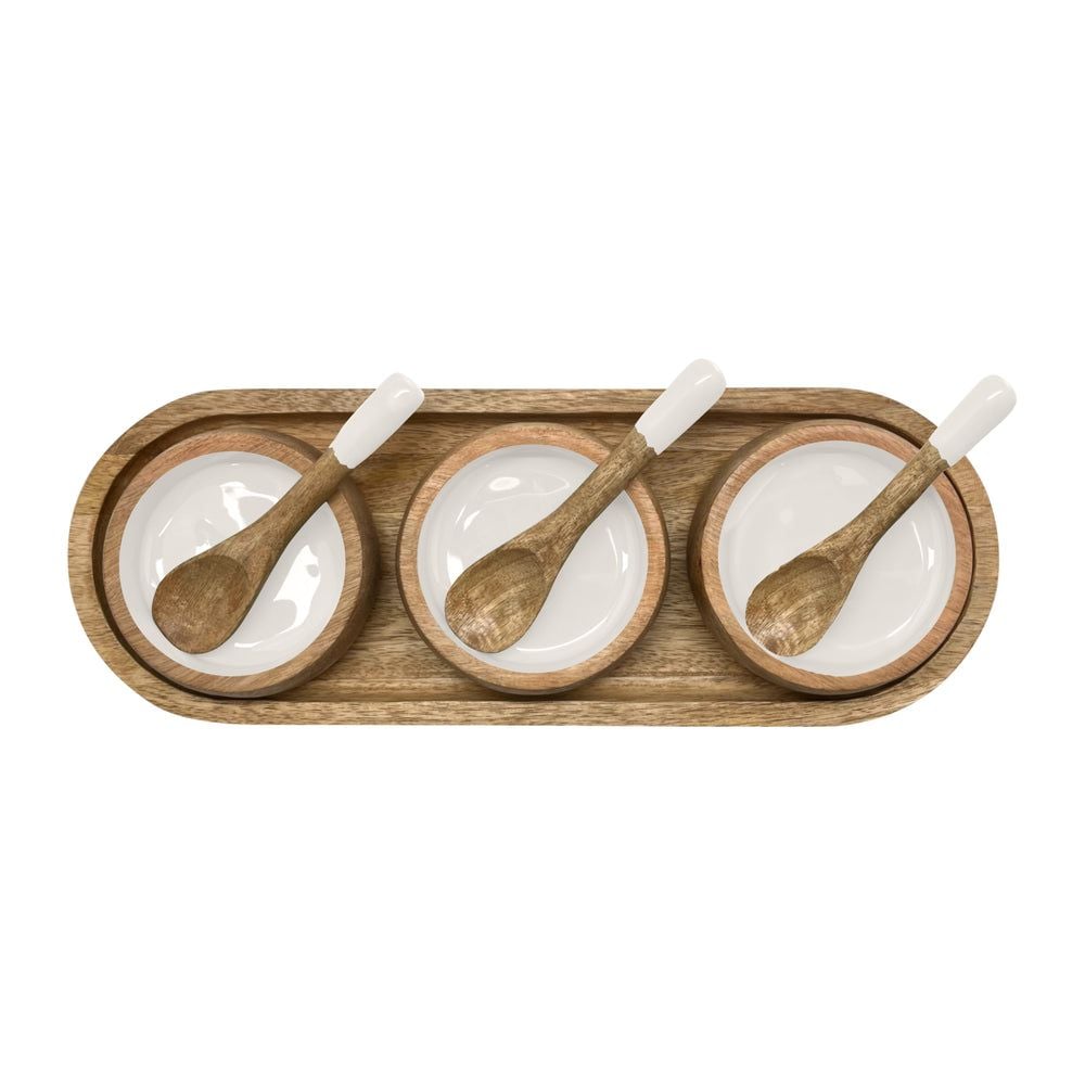 J.Elliot Home Corinne Serving Tray with Dip Bowls and Spoons (White & Natural) - 35.5x13x5cm by J.Elliot Home - ISBN: 9326007035328