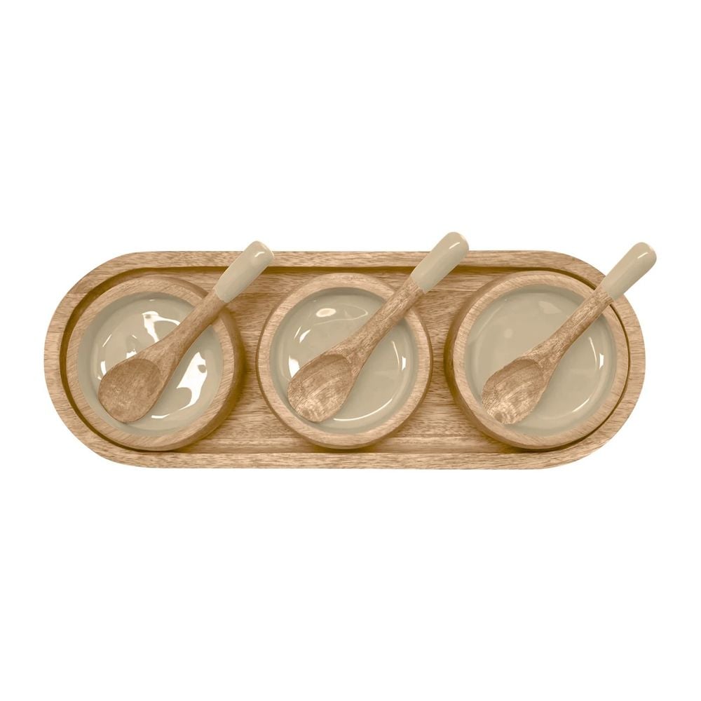 J. Elliot Corinne Serving Tray with Dip Bowls and Spoons (Light Taupe) - 35.5x13x5cm by J. Elliot - ISBN: 9326007038831