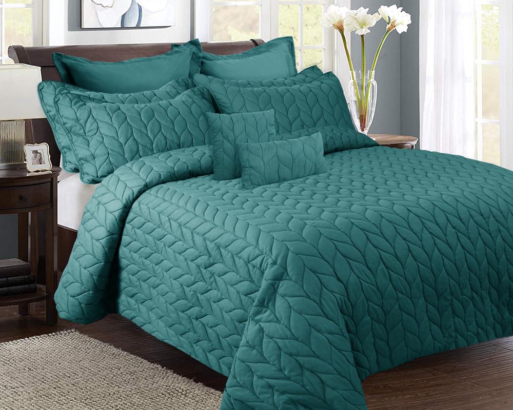 Kingtex Ultrasonic Embossed Lightweight Comforter Set, 9 Piece (Teal