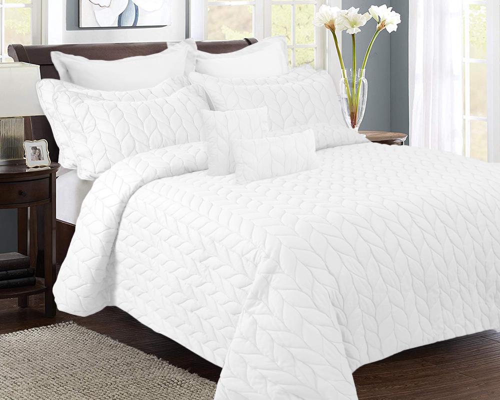 Kingtex Ultrasonic Embossed Lightweight Comforter Set, 9 Piece (White ...