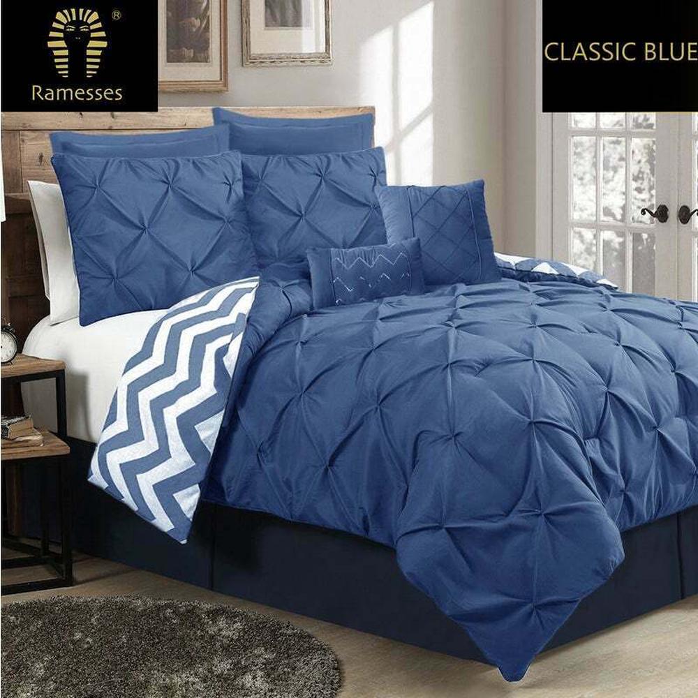 Ramesses 1000TC Pinch Pleat Comforter Set, 7 Piece (Classic Blue ...