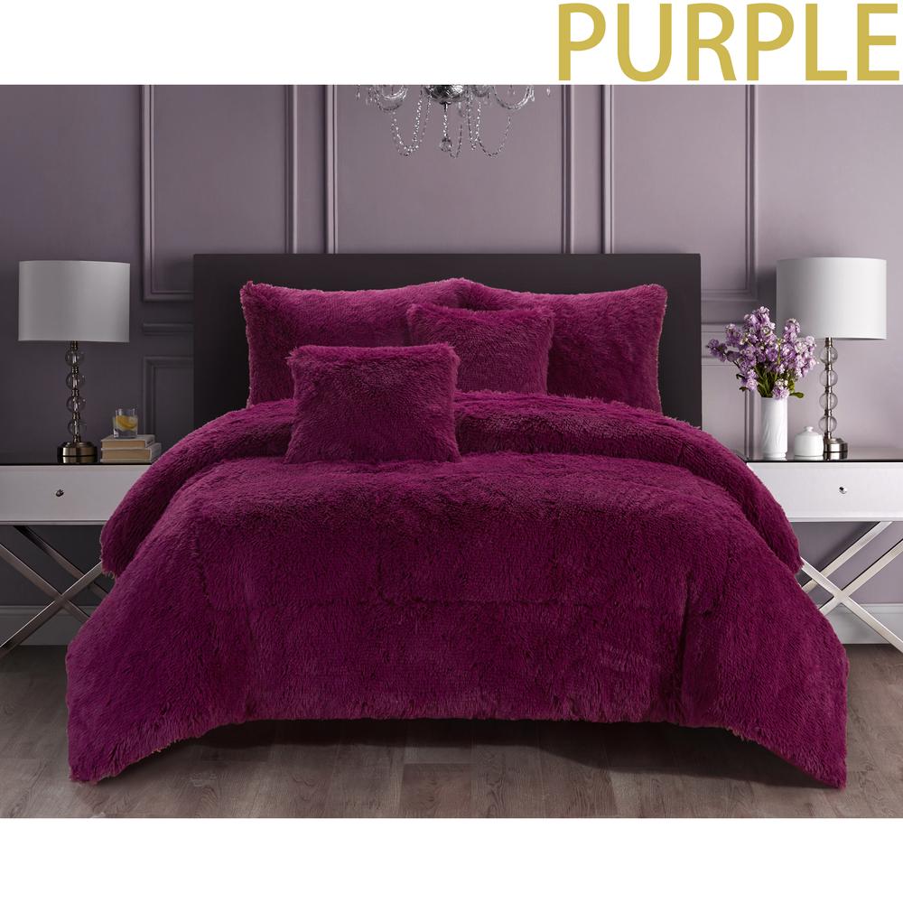 Ramesses Shaggy Fleece Comforter Set Purple Queen Buy Online At