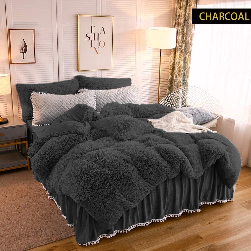 Ramesses Shaggy Fleece Quilt Cover Set (Charcoal) - Queen | Buy online ...