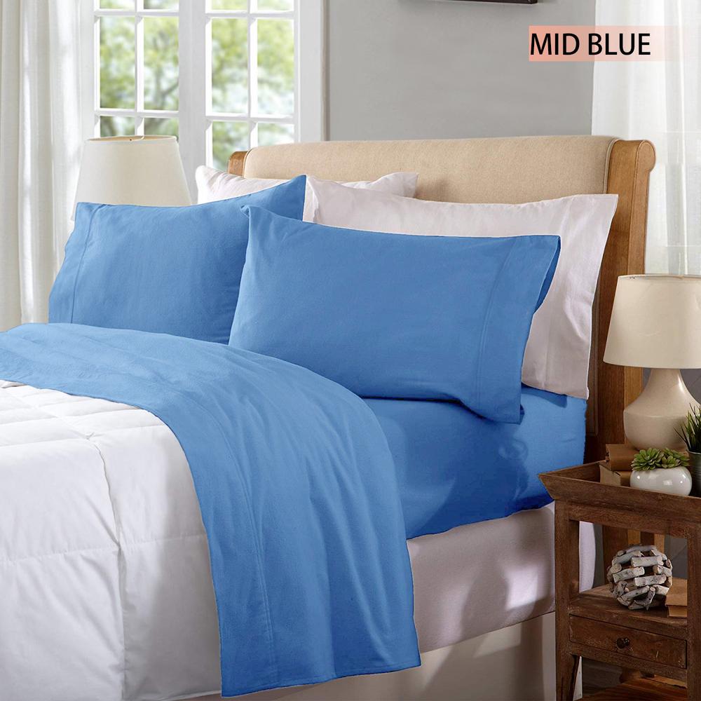Ramesses Egyptian Flannelette Sheet Set (Mid Blue) Queen Buy online