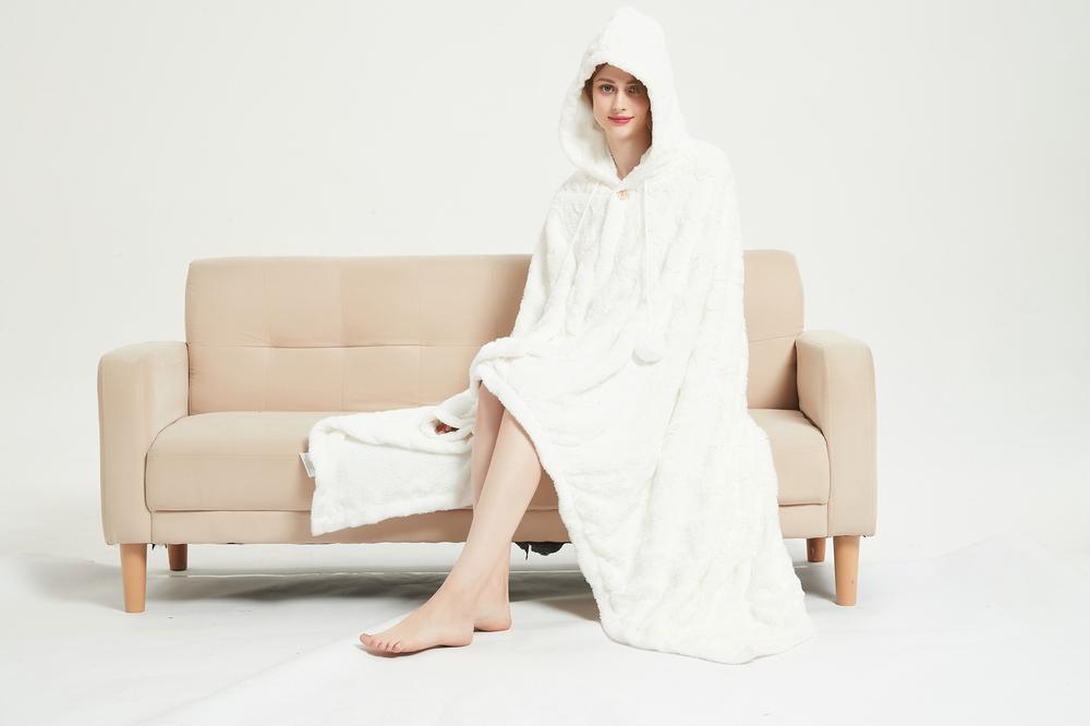 Ramesses Faux Fur Hooded Blanket Robe (Cloud) | Buy online at The Nile