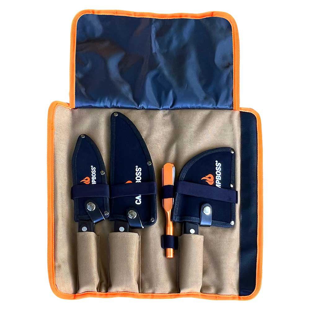 CampBoss Camping Knife Roll & 3 Piece Knife Set, 9329879002412