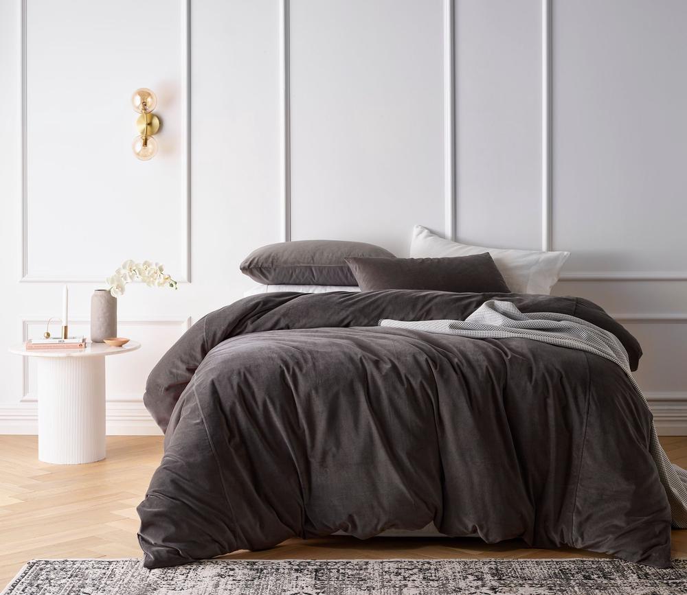 Vintage Design Homewares Cotton Velvet Quilt Cover Set (Storm Grey) - Queen, 9330275072664